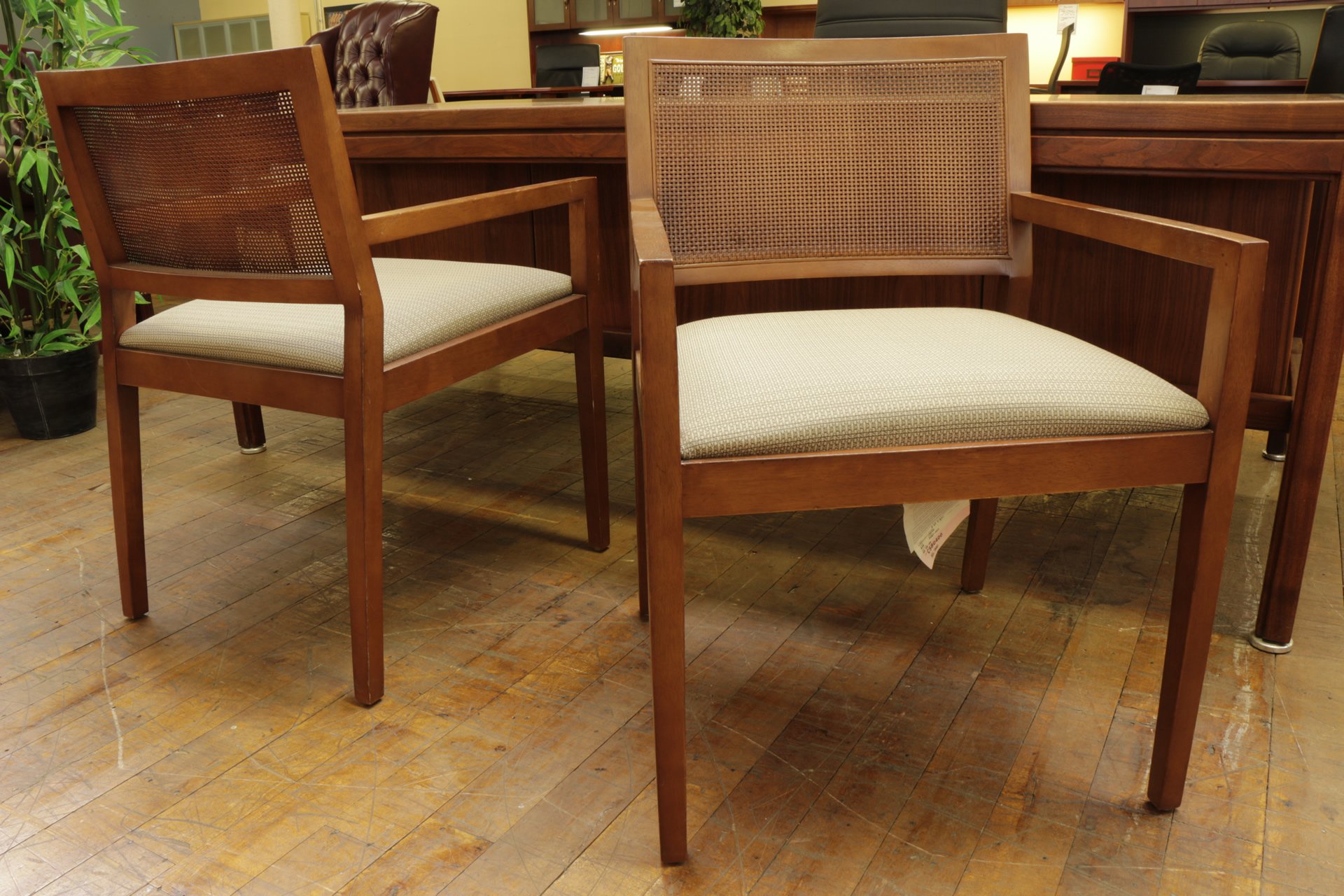 Bernhardt “Clark” Parawood Side Chairs with Woven Cane Back