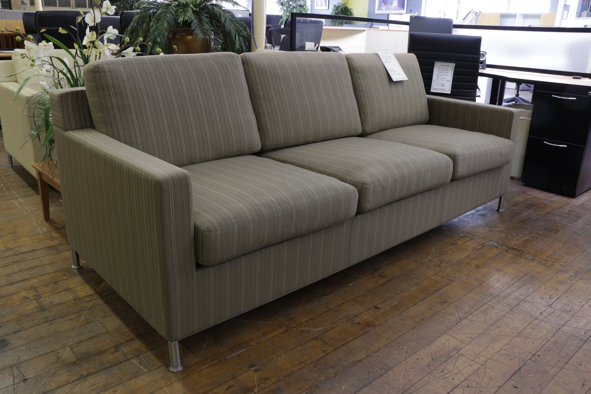 Keilhauer “Elite” Wool Stripe Fabric 3 Seat Sofa with Metal Legs (Used)