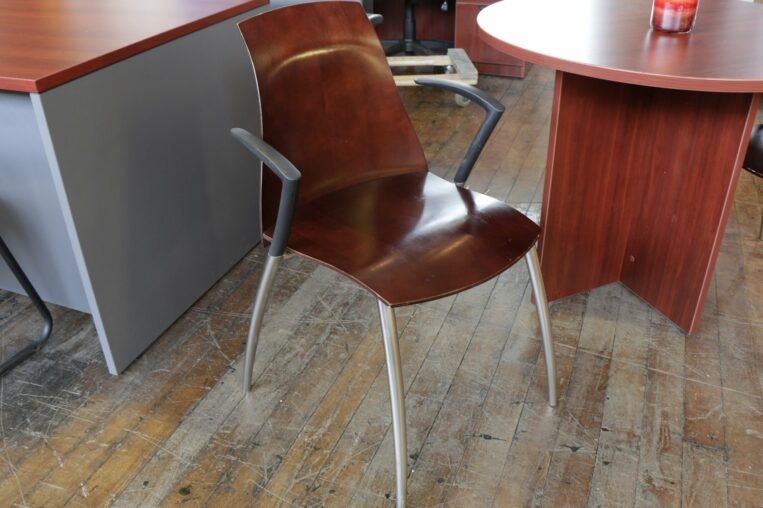 Bernhardt Espresso Wood Brushed Metal Frame Stack Chairs