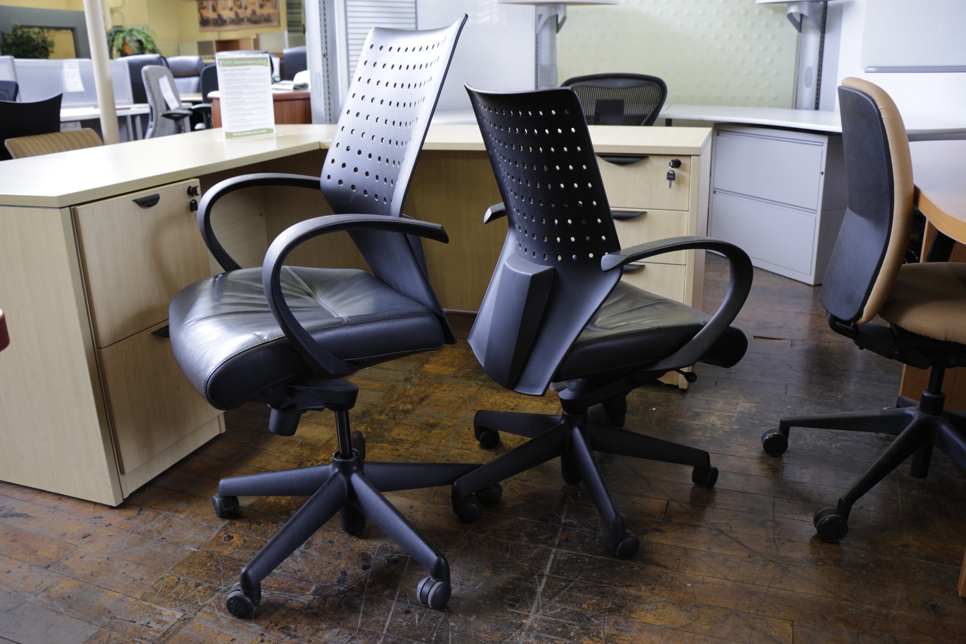 Keilhauer ‘Tom’ Mid-Back Chairs with Black Leather Seats