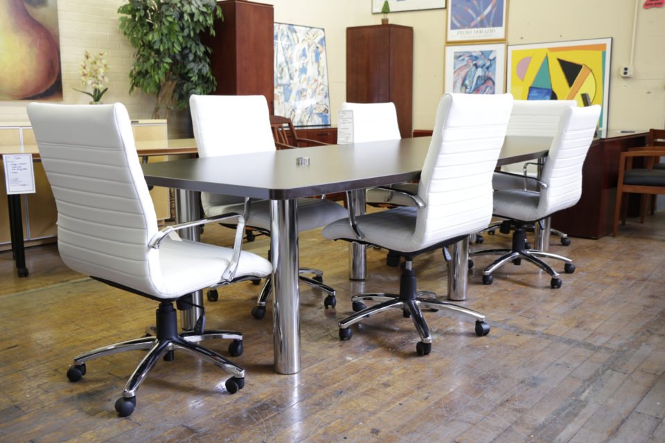 12' Laminate Boat Shaped Espresso Conference Table with Chrome Legs
