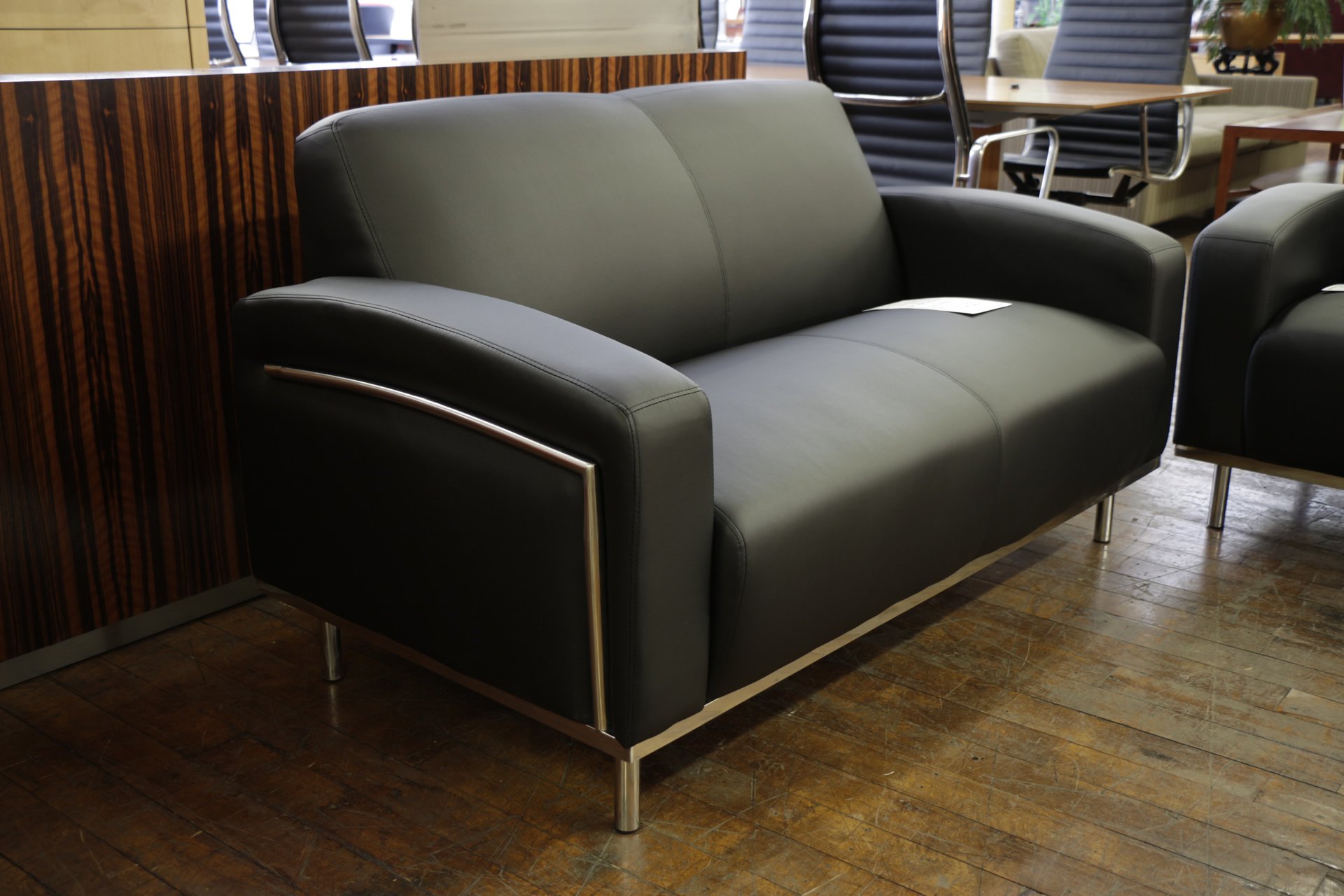 Chelsea Black Leatherette & Chrome 2-Seat Sofa