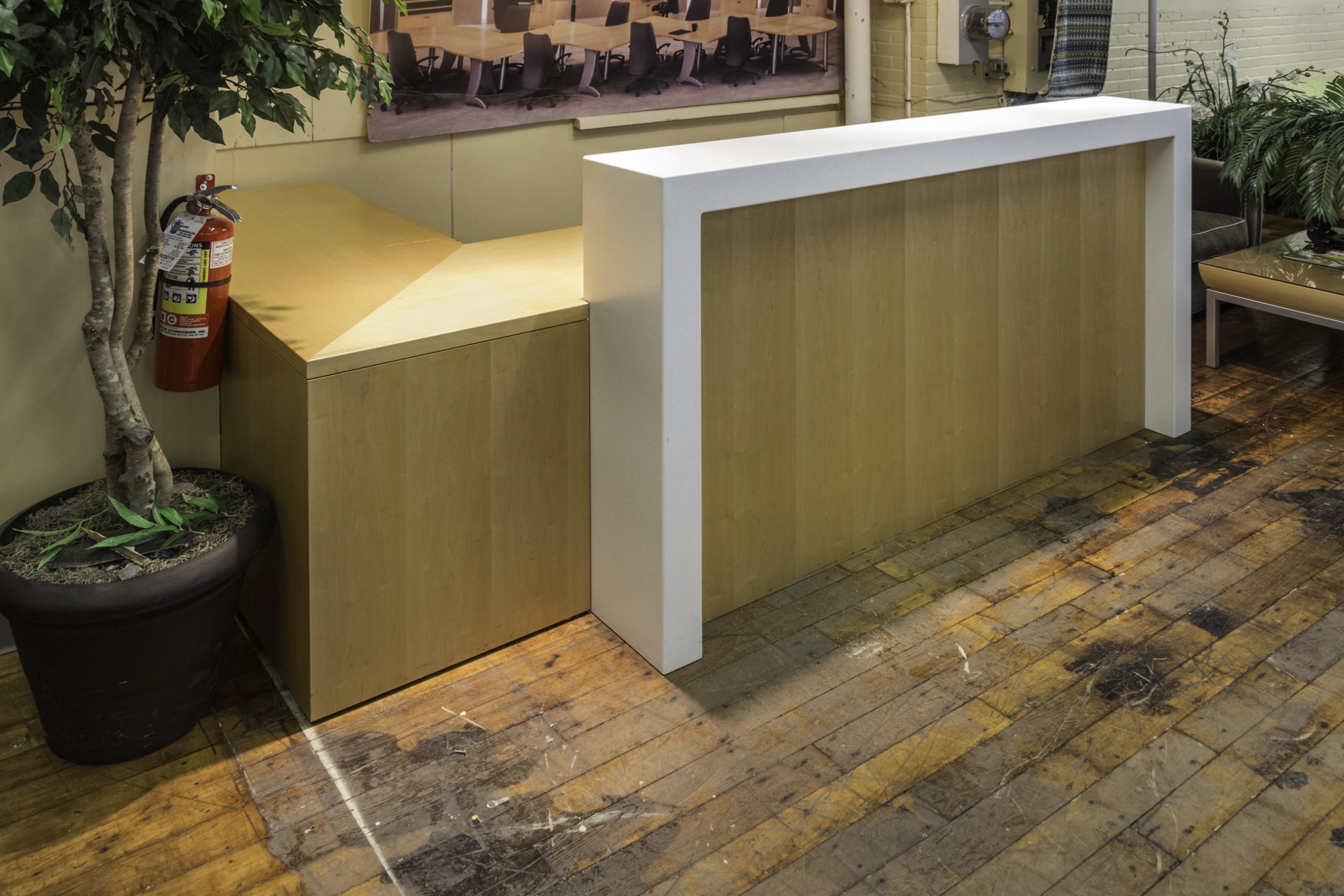 Custom 8.5&#039; x 6.5&#039; L-Shaped Maple Reception Desk with White Stone