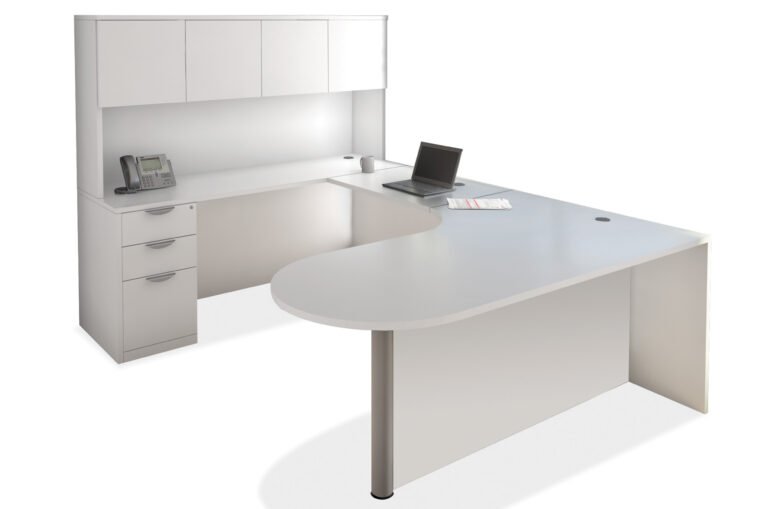 OfficeSource U-Shaped Bullet Laminate Desks with Overhead Hutch