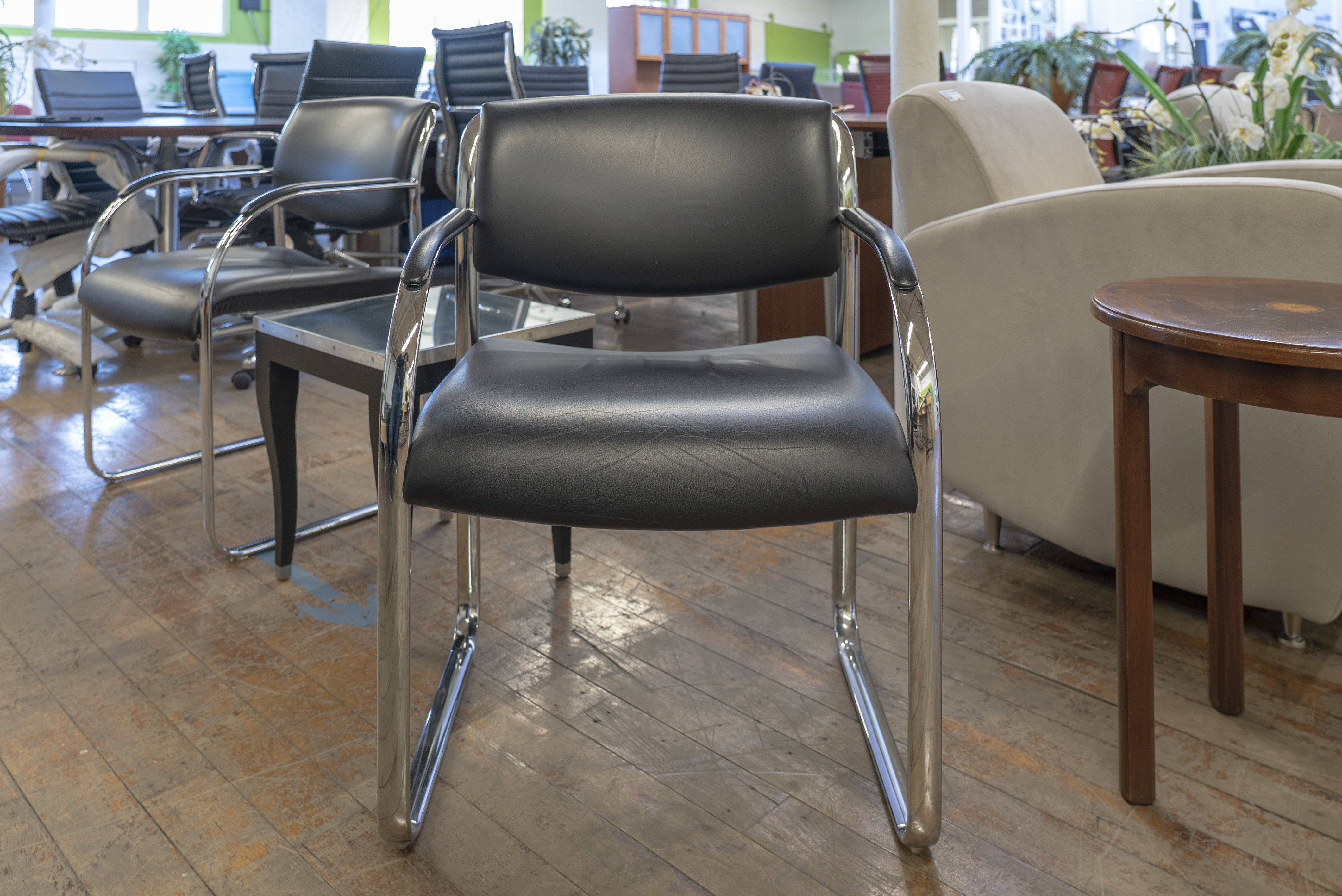 knoll-snodgrass-black-leather-chairs